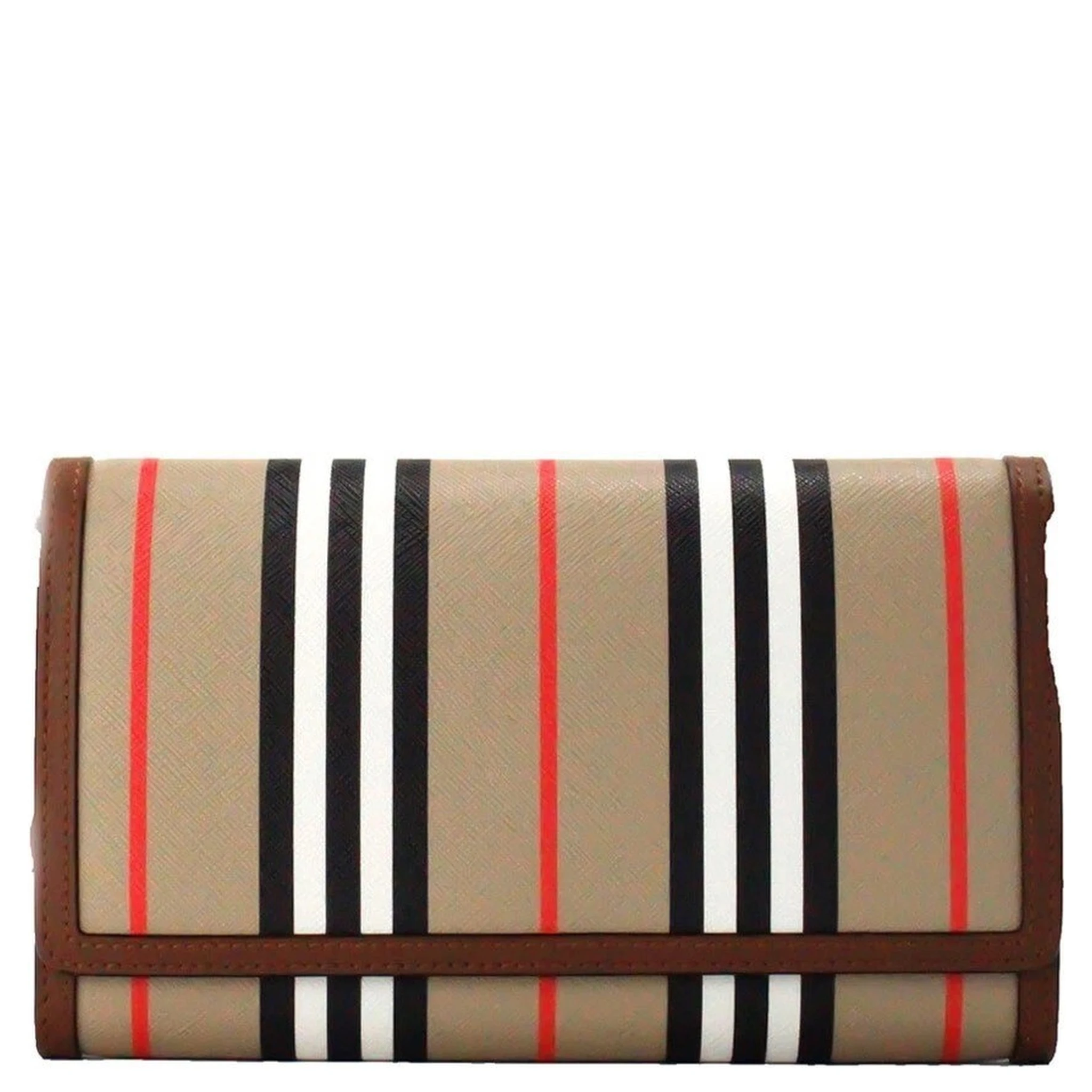 Burberry Hannah Icon Stripe Archive Tan E-Canvas Leather Wallet Crossbody Bag