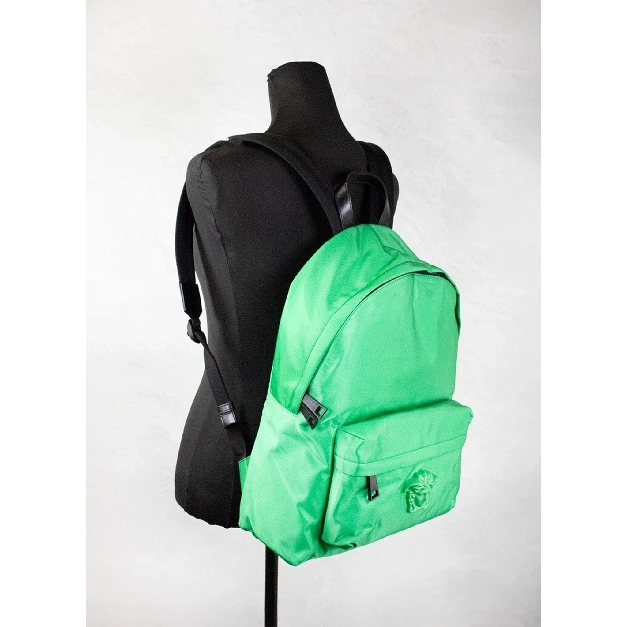 Versace Large Bright Green Nylon Fabric Medusa Shoulder Backpack Bookbag
