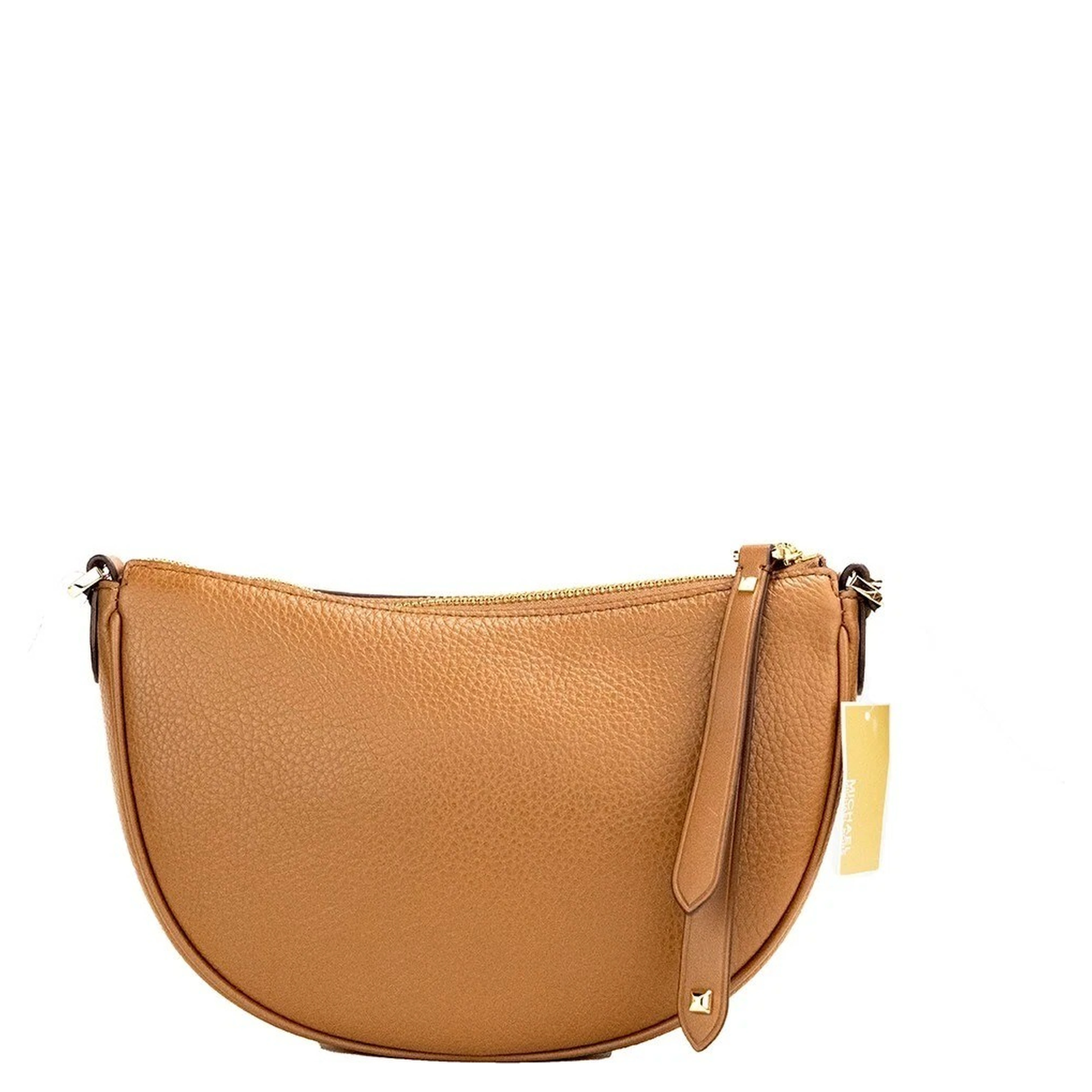 Michael Kors Dover Small Luggage Pebbled Leather Half Moon Crossbody Bag Purse