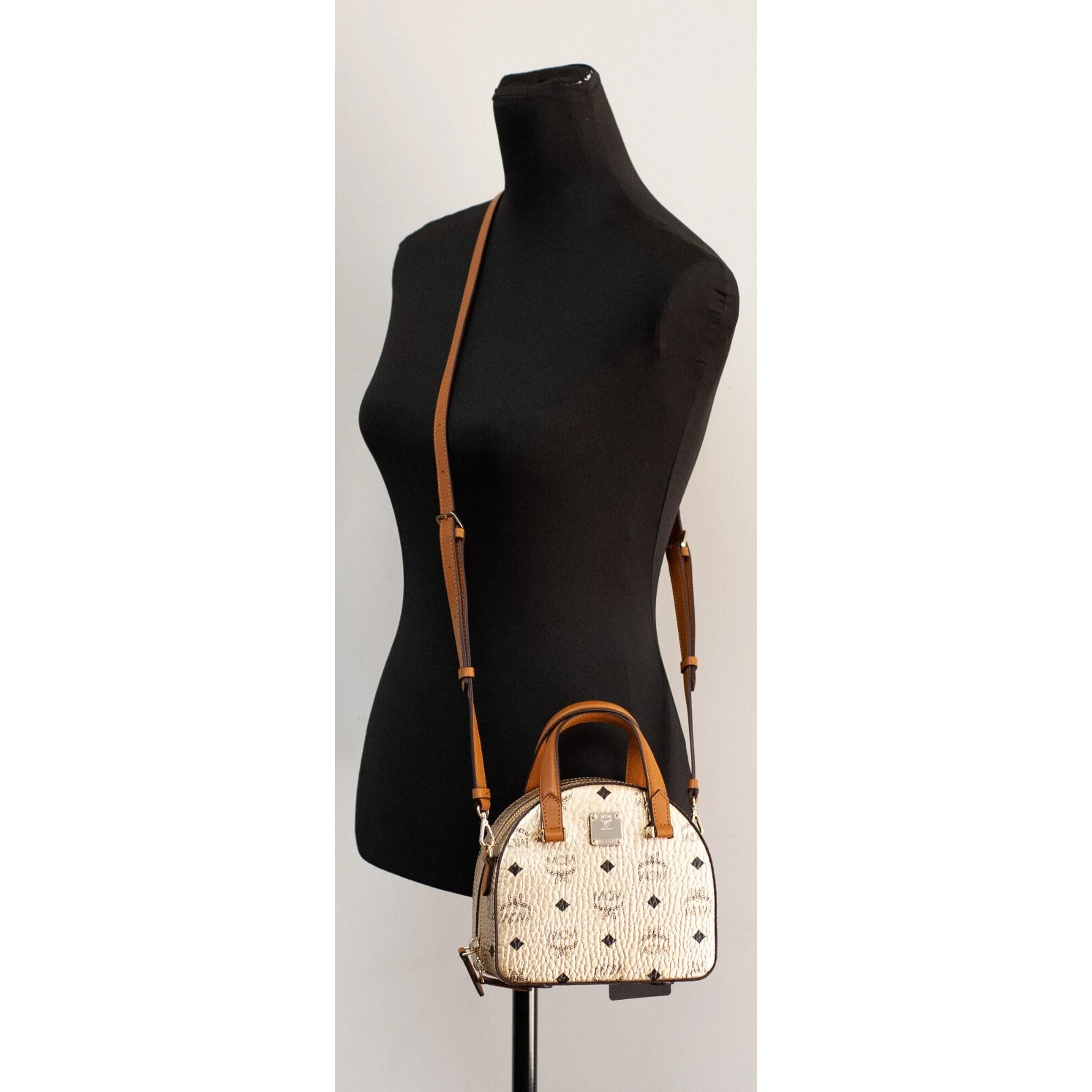 MCM Half Moon Mini Round Top Tote Crossbody Bag