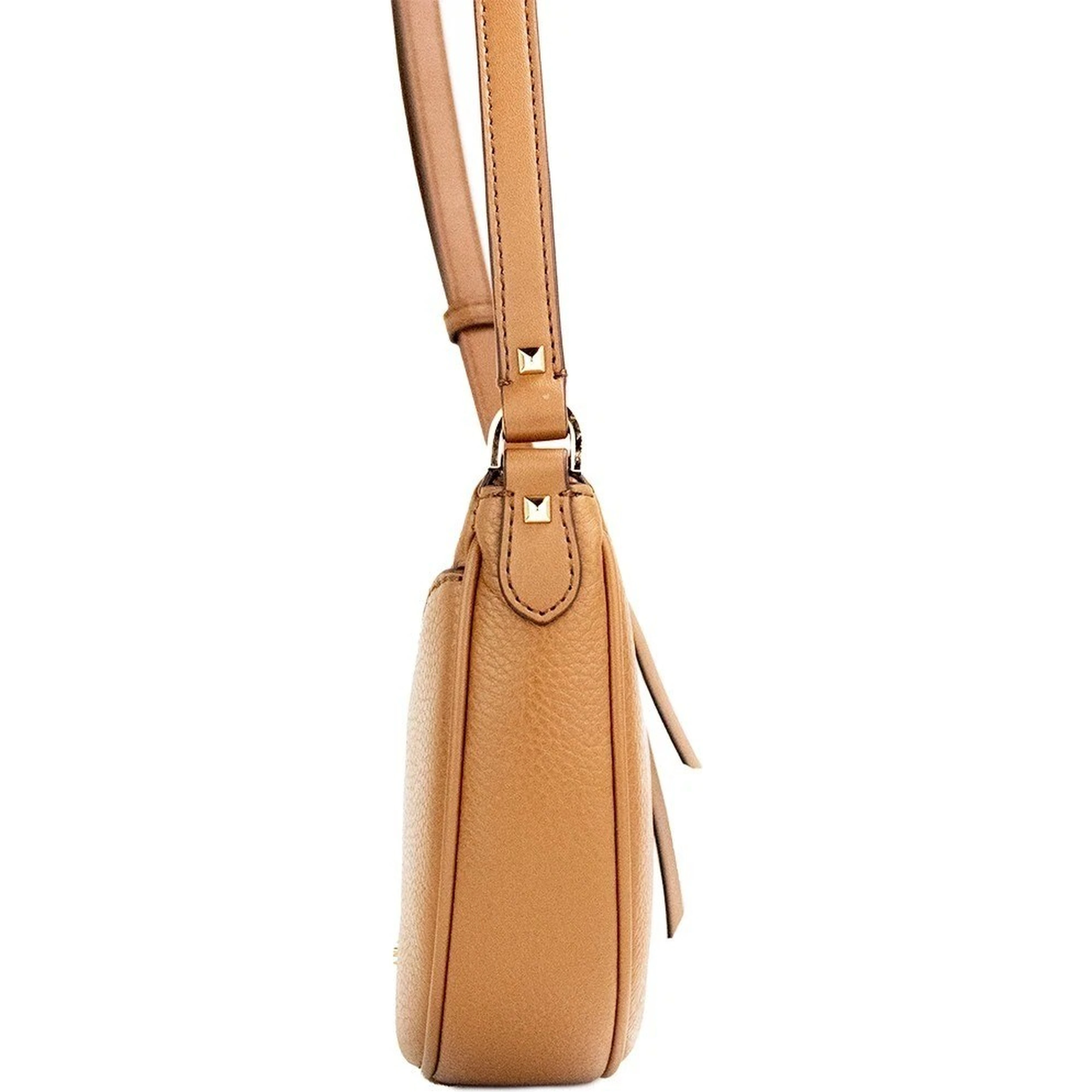 Michael Kors Dover Small Luggage Pebbled Leather Half Moon Crossbody Bag Purse
