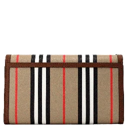 Burberry Hannah Icon Stripe Archive Tan E-Canvas Leather Wallet Crossbody Bag