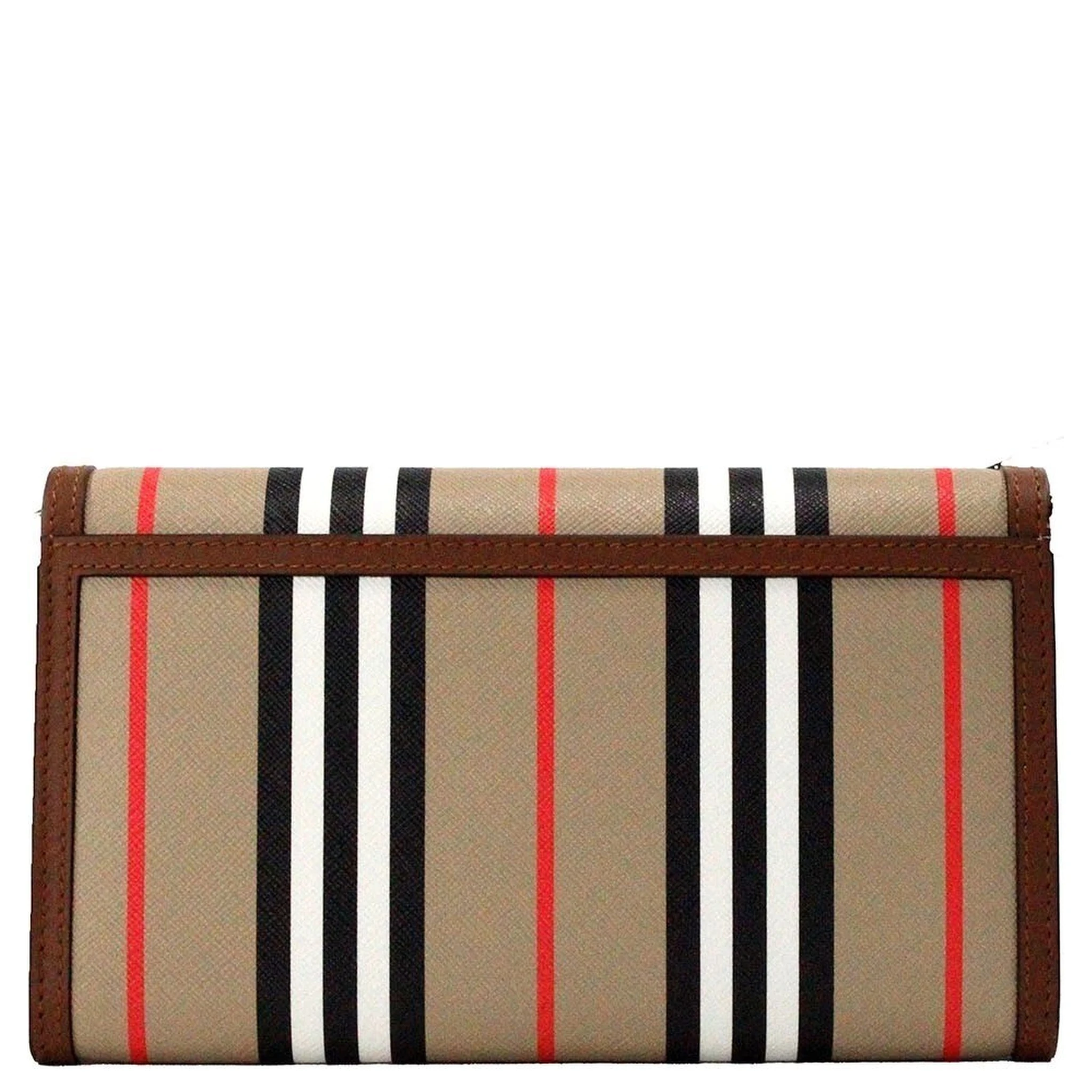 Burberry Hannah Icon Stripe Archive Tan E-Canvas Leather Wallet Crossbody Bag