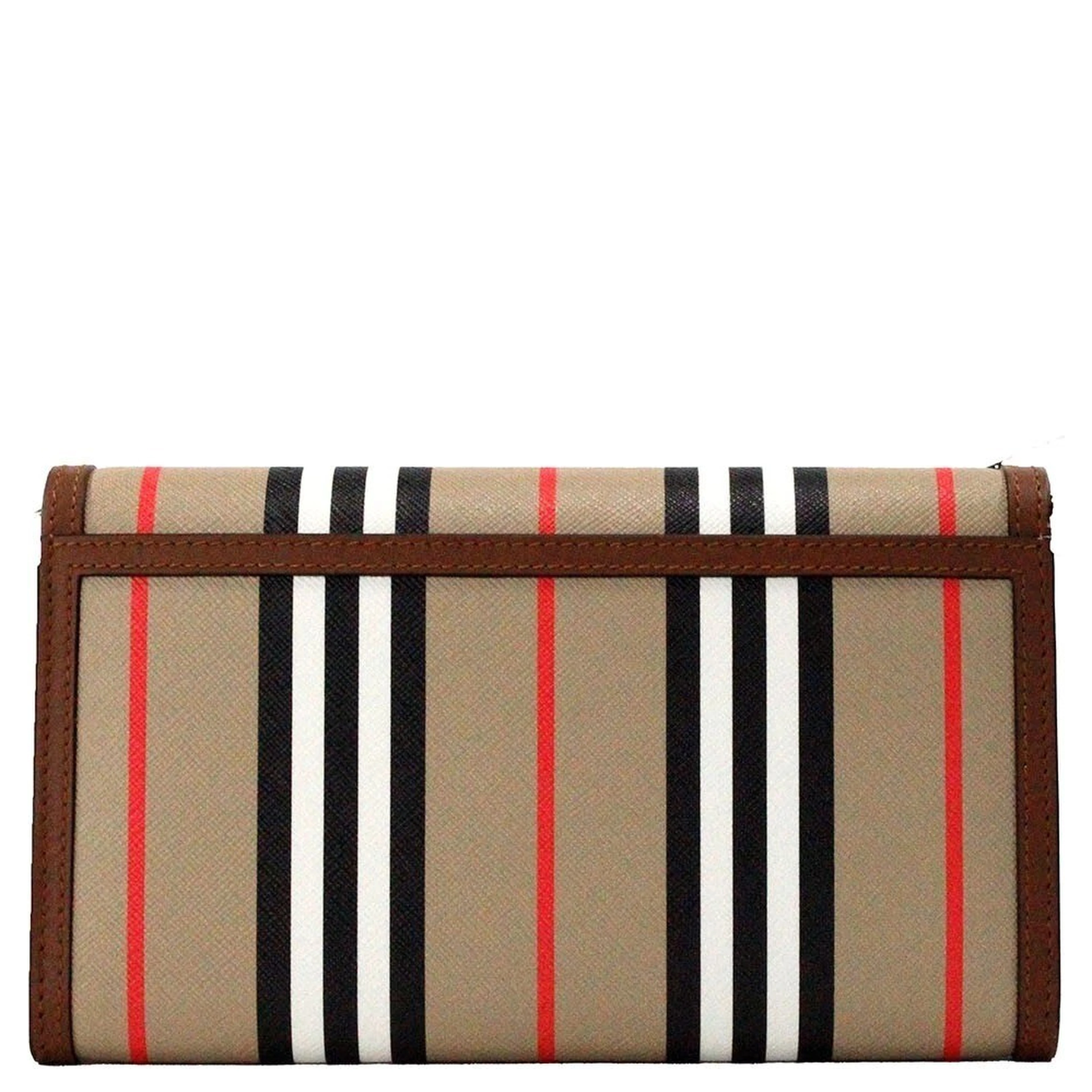 Burberry Hannah Icon Stripe Archive Tan E-Canvas Leather Wallet Crossbody Bag