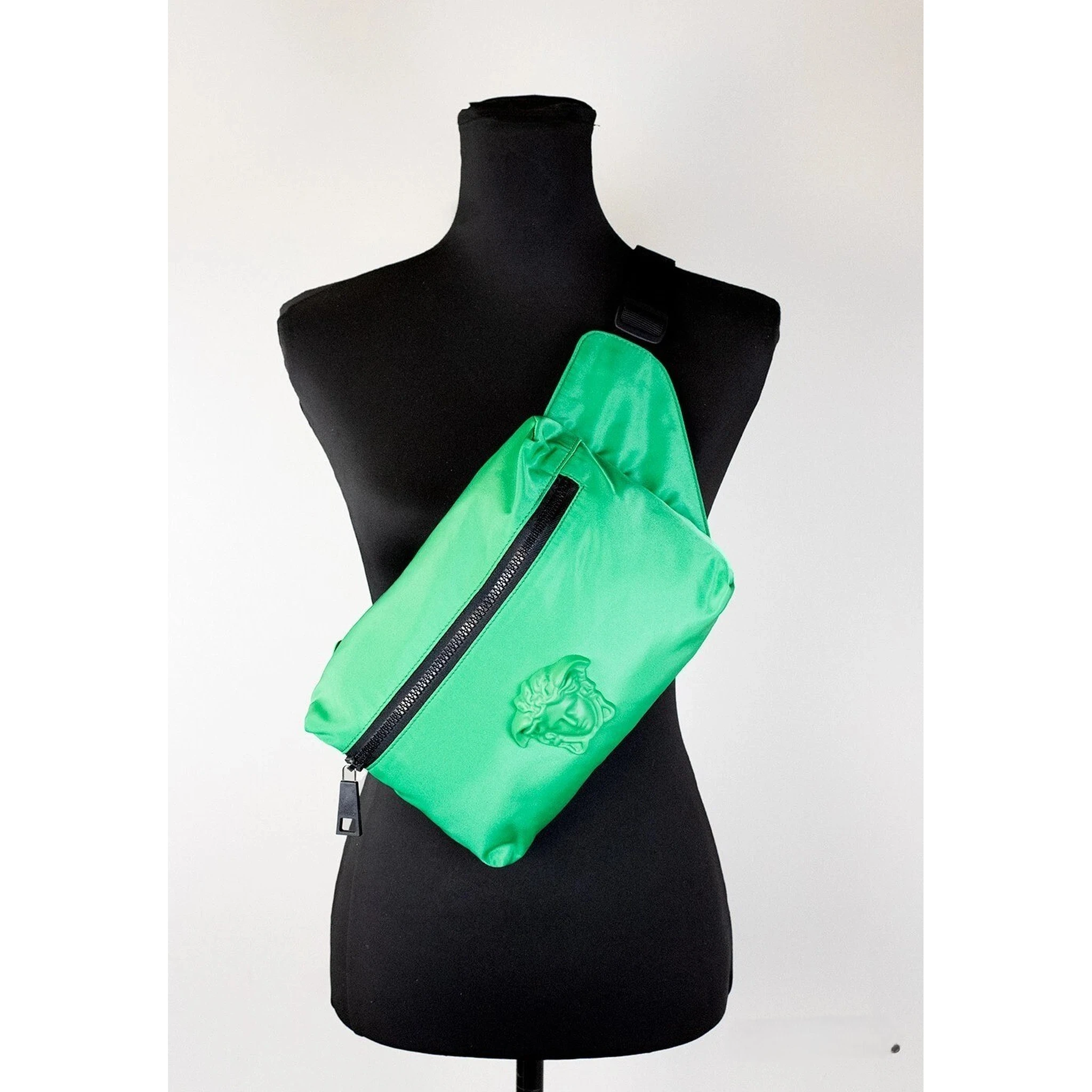 Versace Small Bright Green Nylon Matte Medusa Belt Bag Waist Fanny Pack Purse