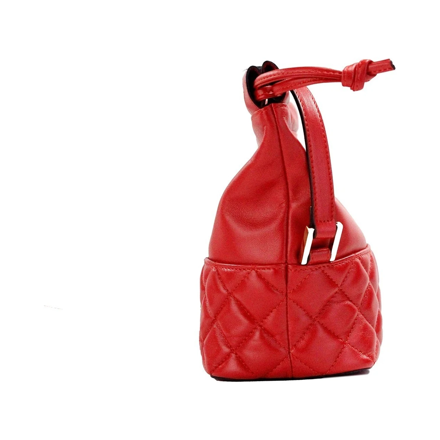 Versace Red Quilted Leather Drawstring Shoulder Bag Bucket Crossbody Handbag