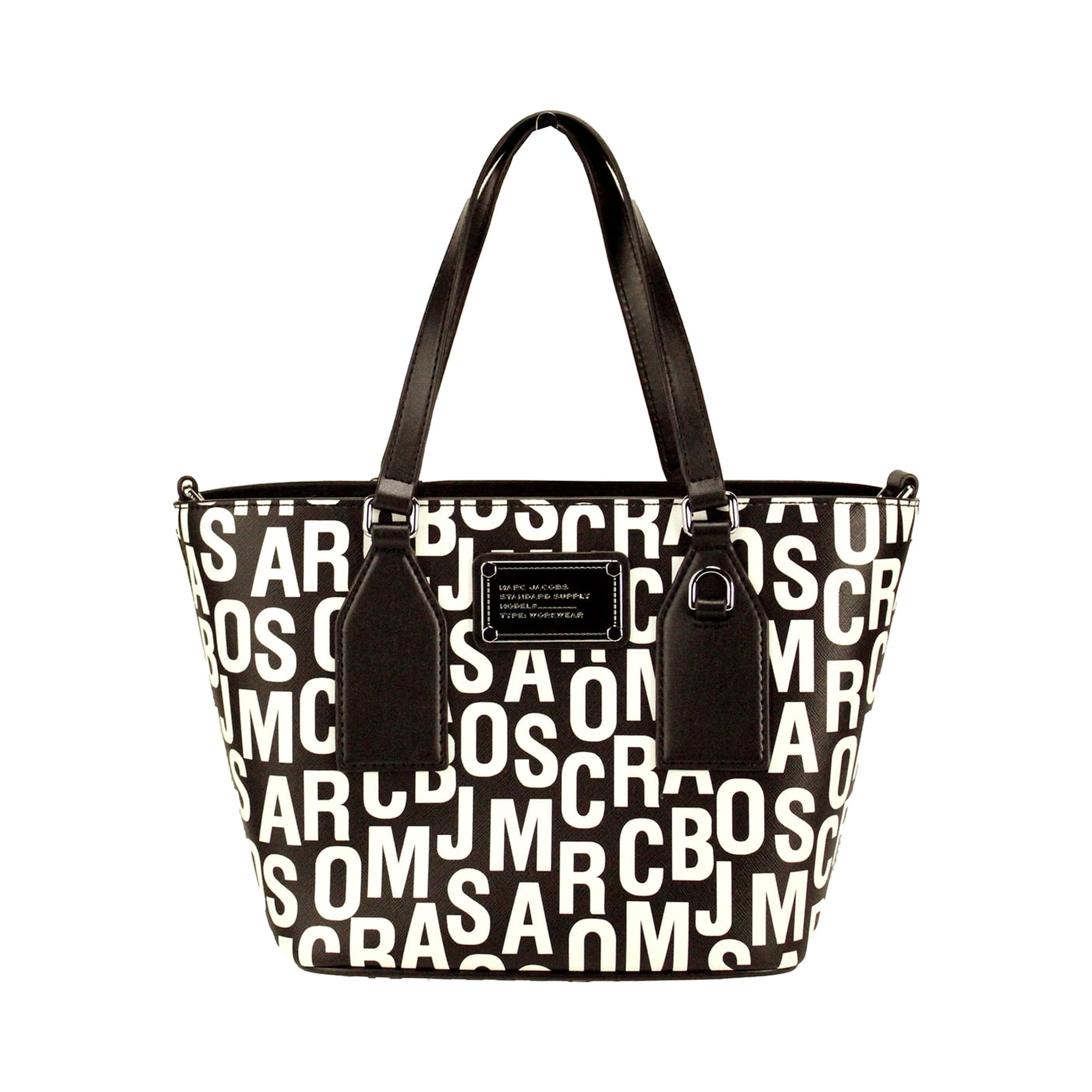 Marc Jacobs Small Black White Monogram Print Saffiano Leather Tote Crossbody Bag