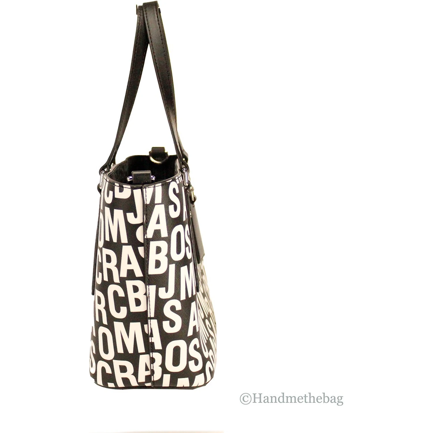 Marc Jacobs Small Black White Monogram Print Saffiano Leather Tote Crossbody Bag