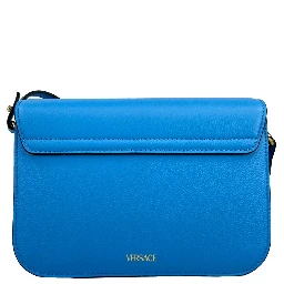Versace La Medusa Blue Leather Shoulder Crossbody Bag Purse