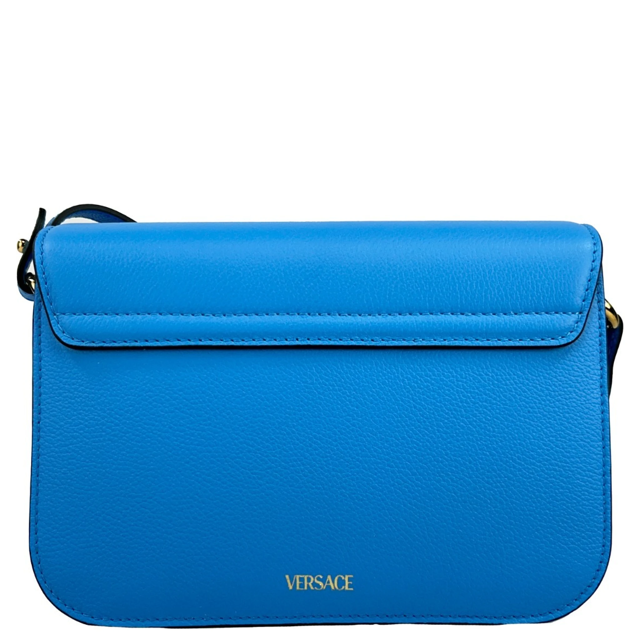 Versace La Medusa Blue Leather Shoulder Crossbody Bag Purse