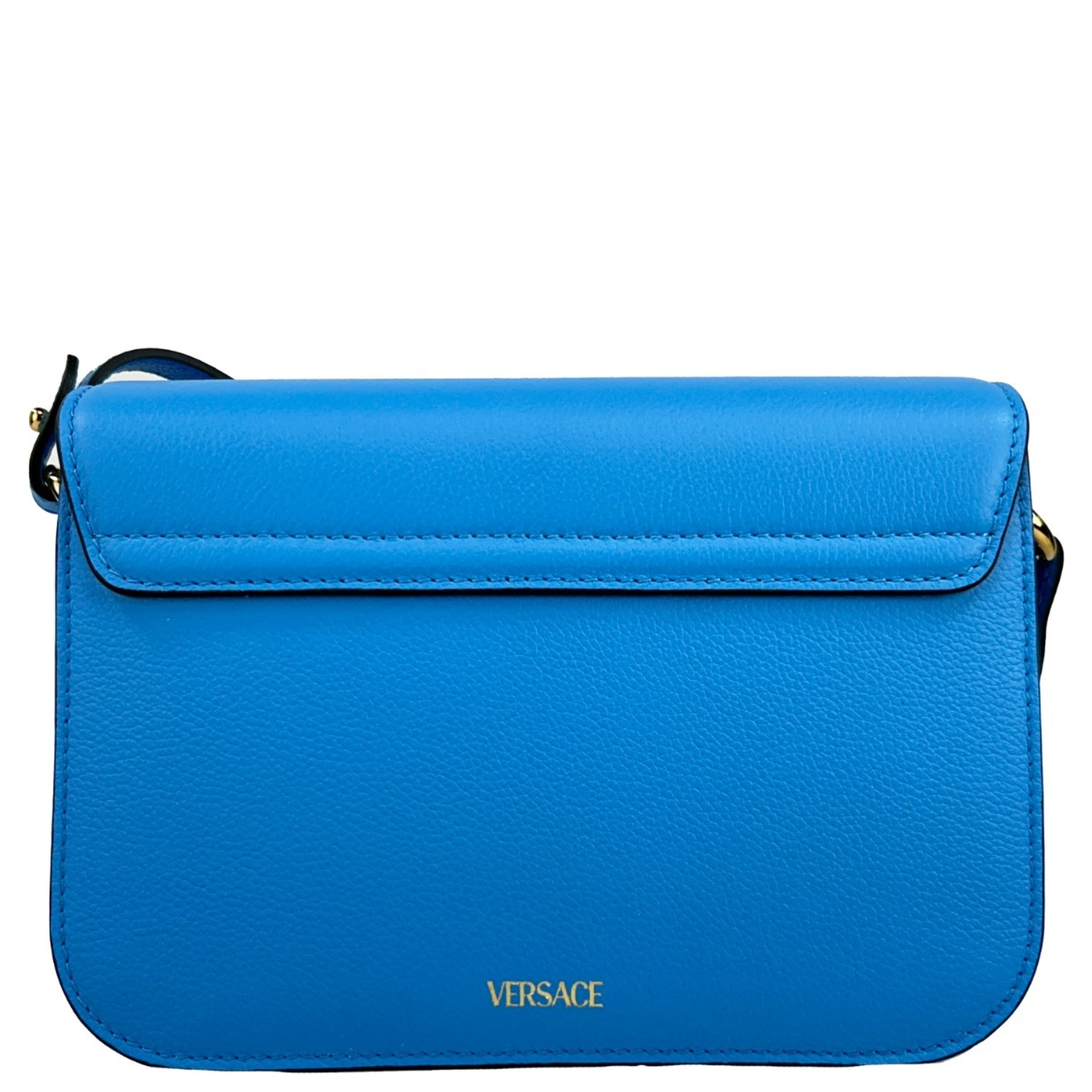Versace La Medusa Blue Leather Shoulder Crossbody Bag Purse