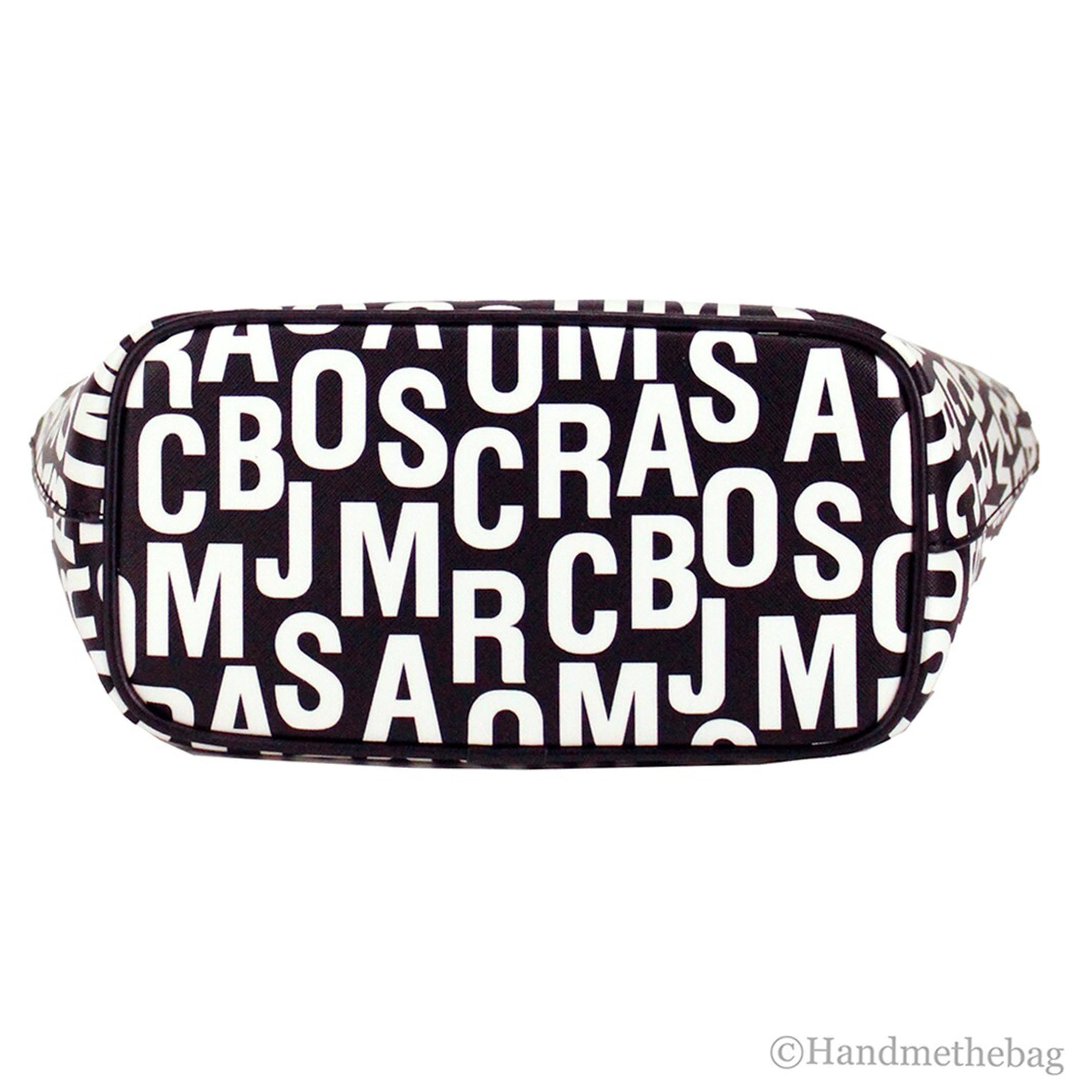 Marc Jacobs Small Black White Monogram Print Saffiano Leather Tote Crossbody Bag