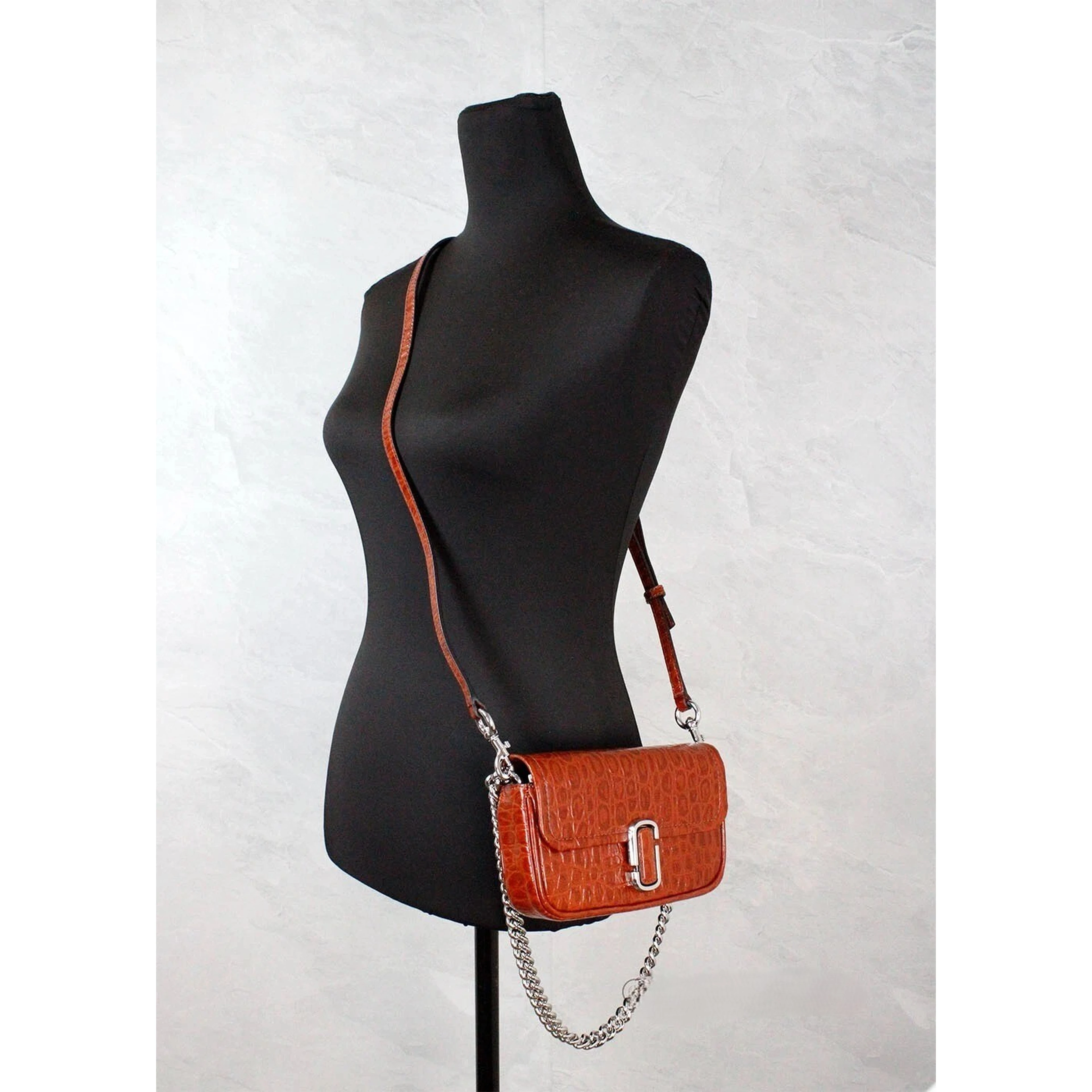 Marc Jacobs The Mini Shoulder Bag Spice Brown Embossed Leather Crossbody Bag