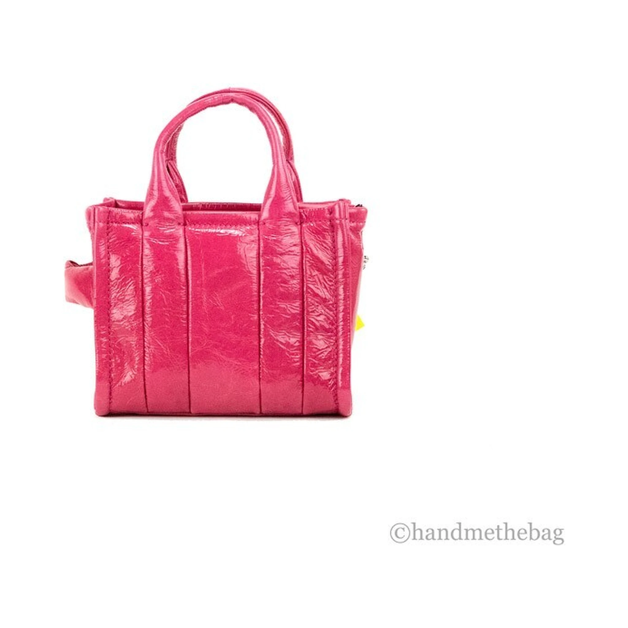 Marc Jacobs The Shiny Crinkle Micro Tote Magenta Leather Crossbody Bag Handbag