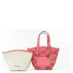Michael Kors Kimber Small Tea Rose Leather 2-In-1 Zip Tote Messenger Bag Purse