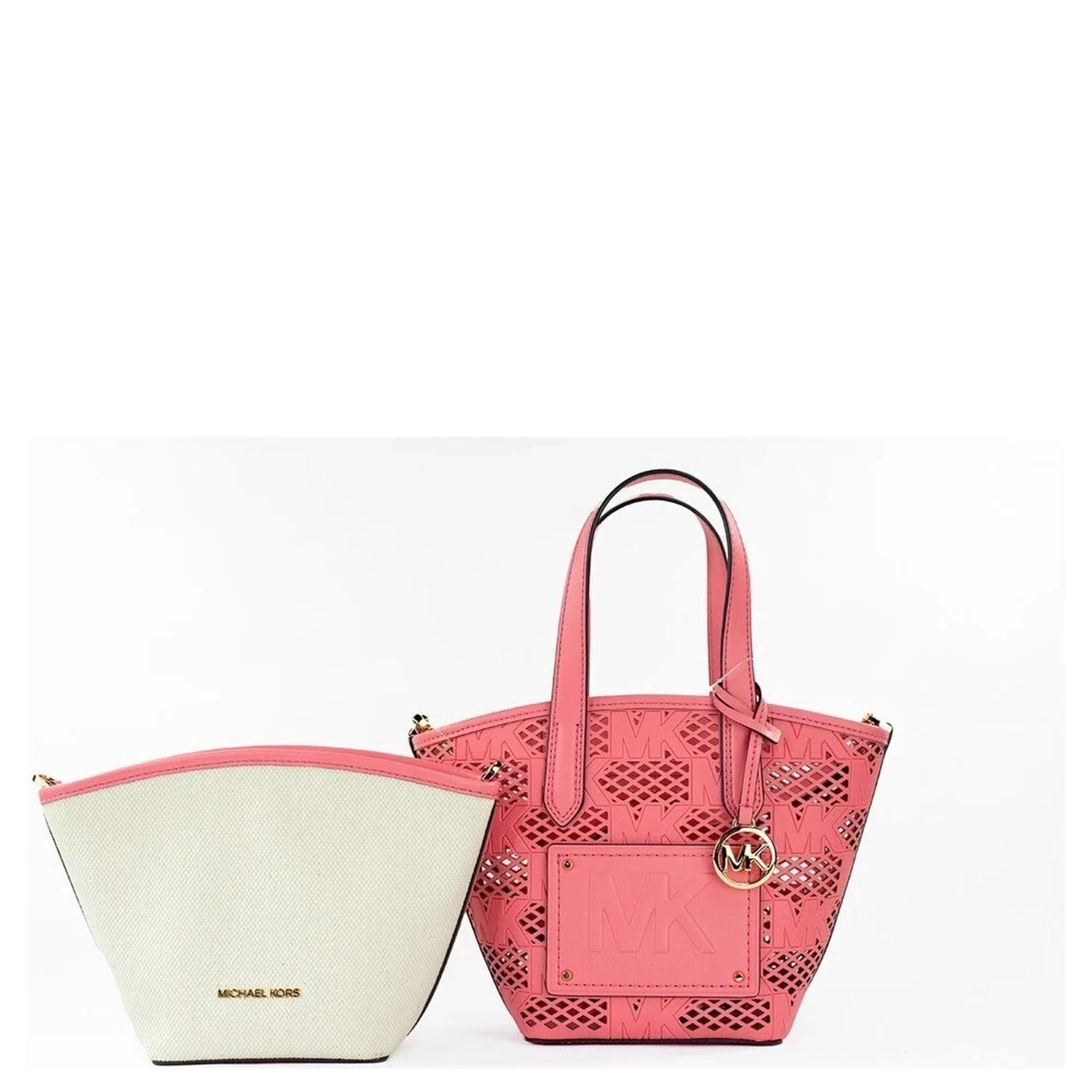 Michael Kors Kimber Small Tea Rose Leather 2-In-1 Zip Tote Messenger Bag Purse