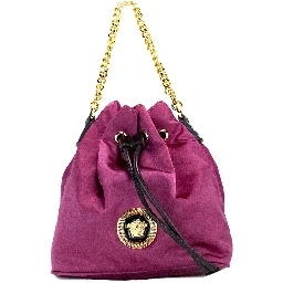 Versace Small Dahlia Nylon Medusa Pendant Bucket Chain Crossbody Bag Purse