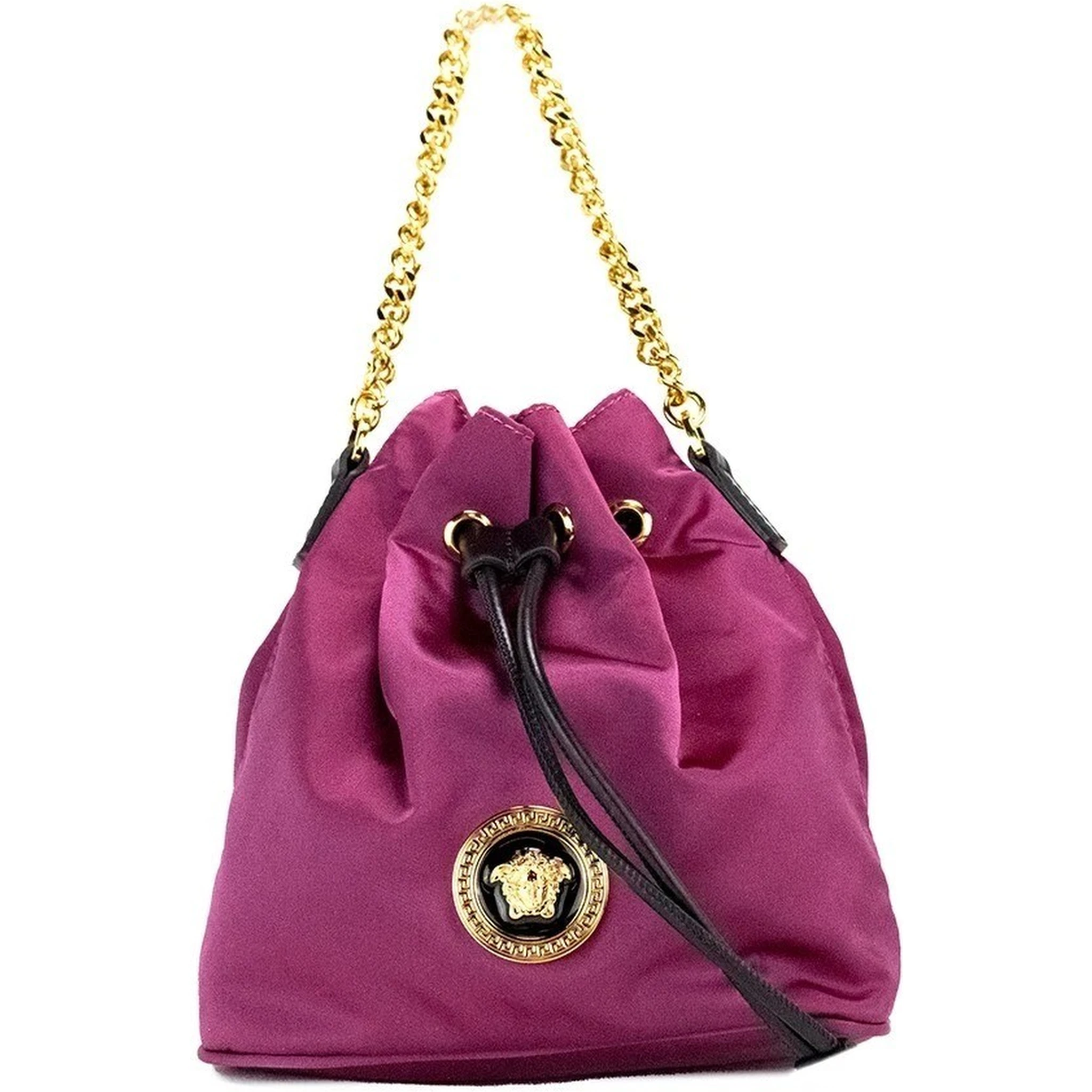 Versace Small Dahlia Nylon Medusa Pendant Bucket Chain Crossbody Bag Purse