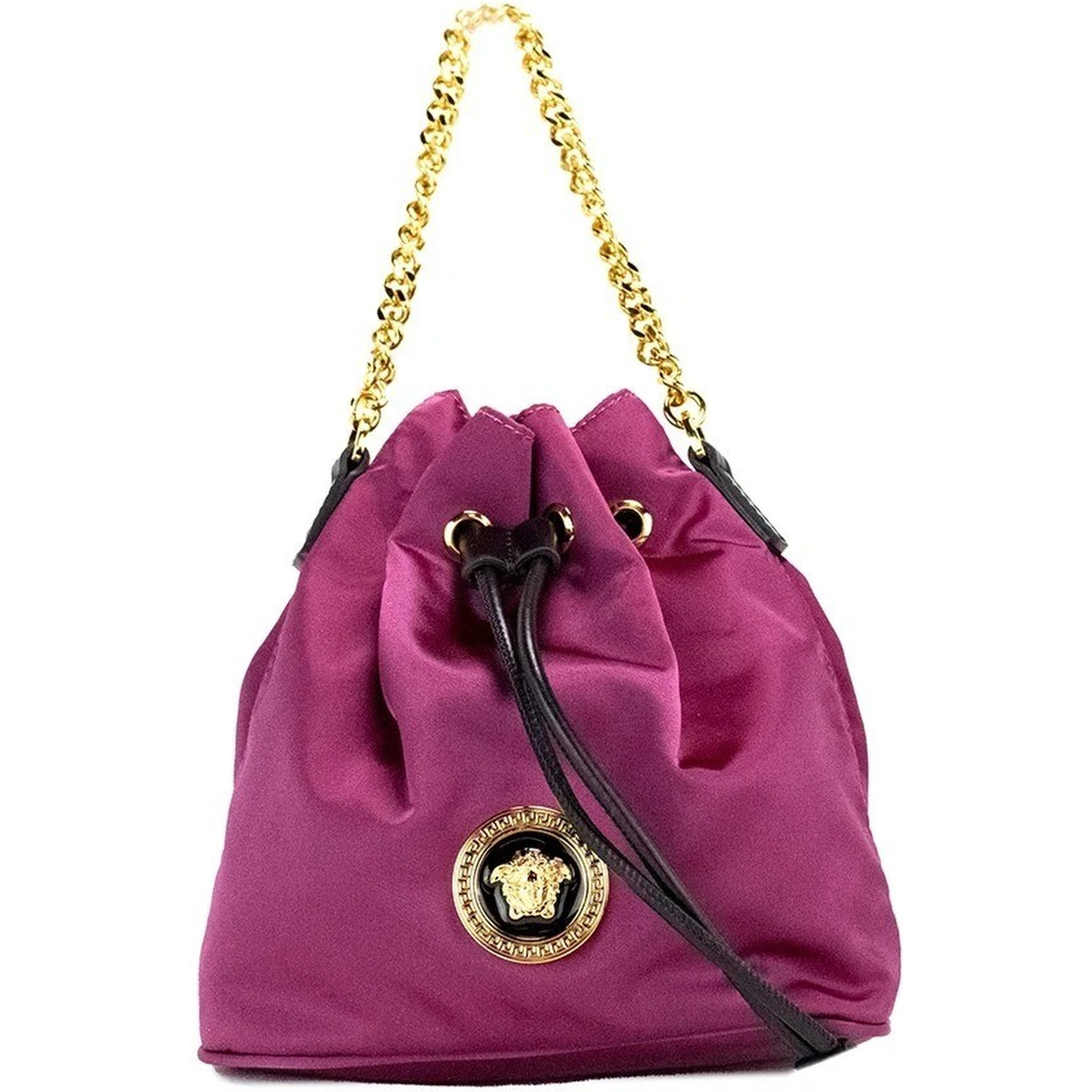 Versace Small Dahlia Nylon Medusa Pendant Bucket Chain Crossbody Bag Purse