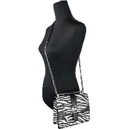 Michael Kors Greenwich Small Print Logo Crossbody Tote Chain Bag Black/White $498