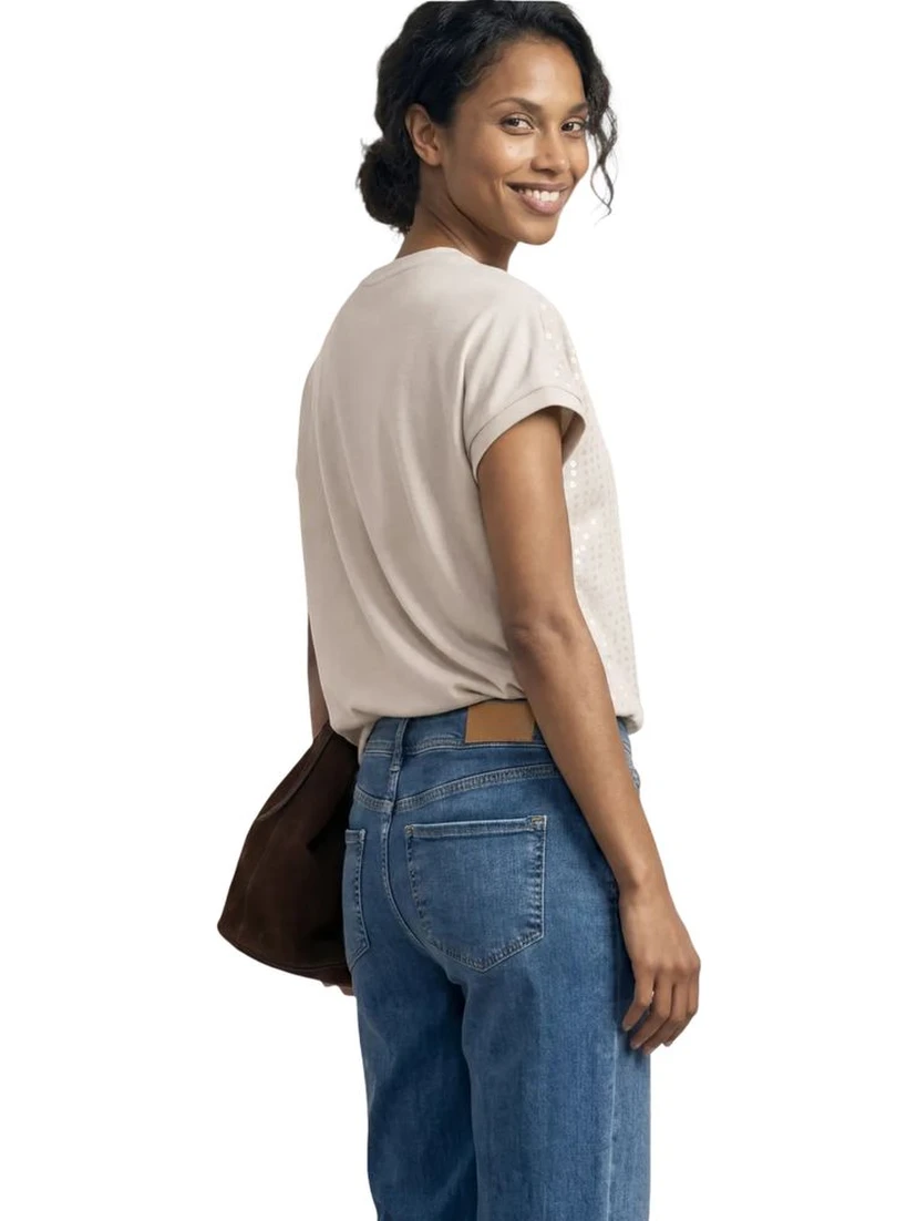 Beige Polyester T-Shirt