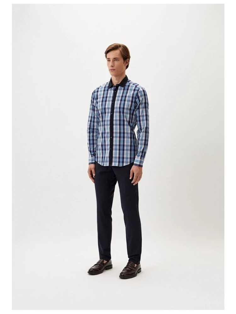 Navy Blue Cotton Pattern Shirt