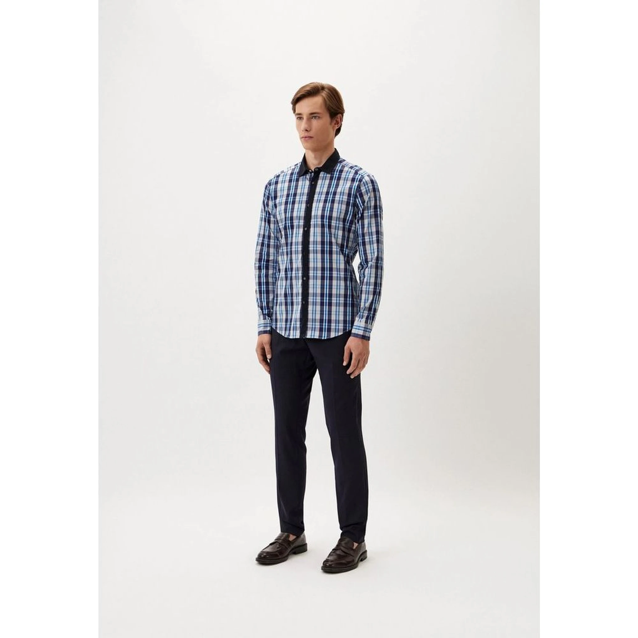 Navy Blue Cotton Pattern Shirt