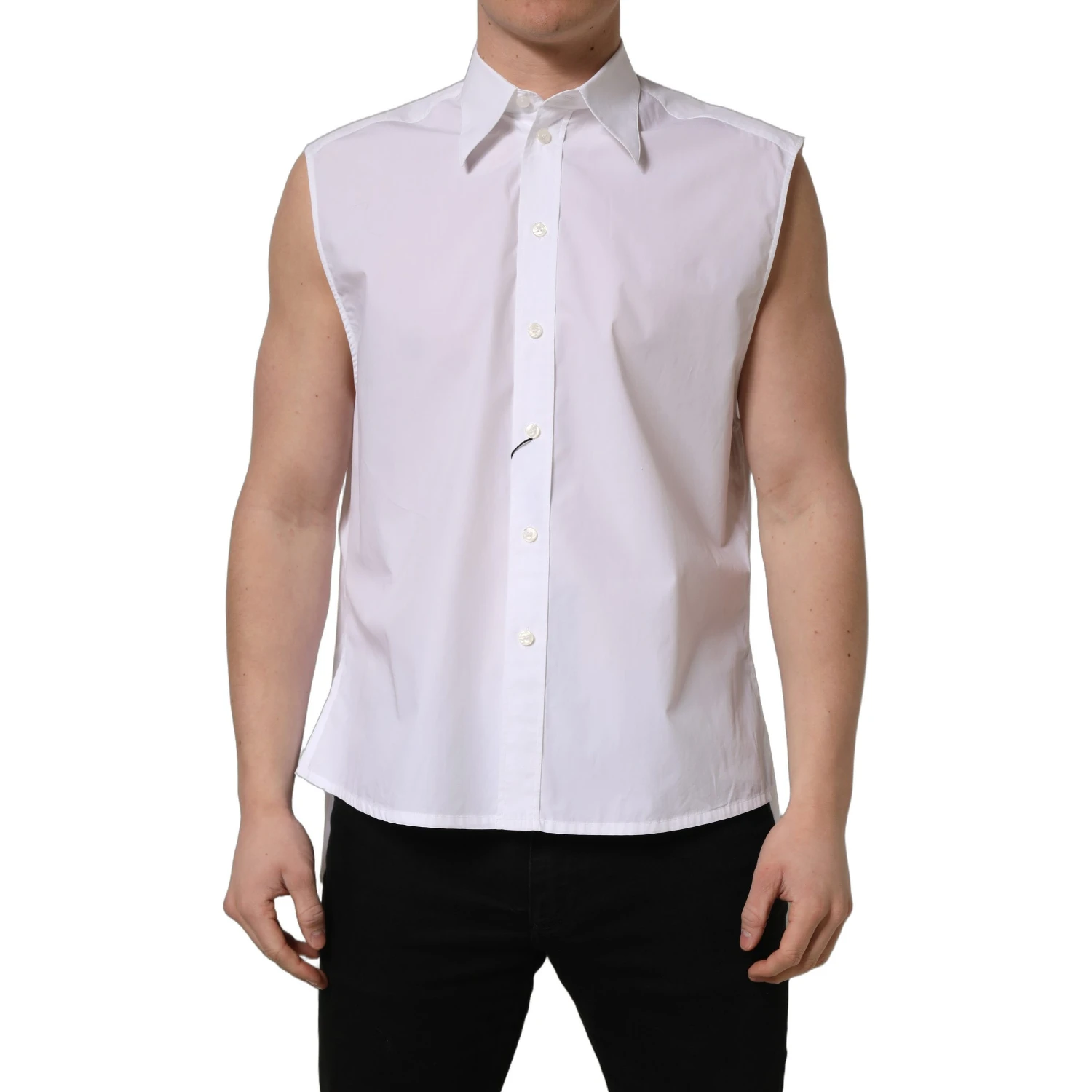 White Cotton Sleeveless Formal Dress Shirt
