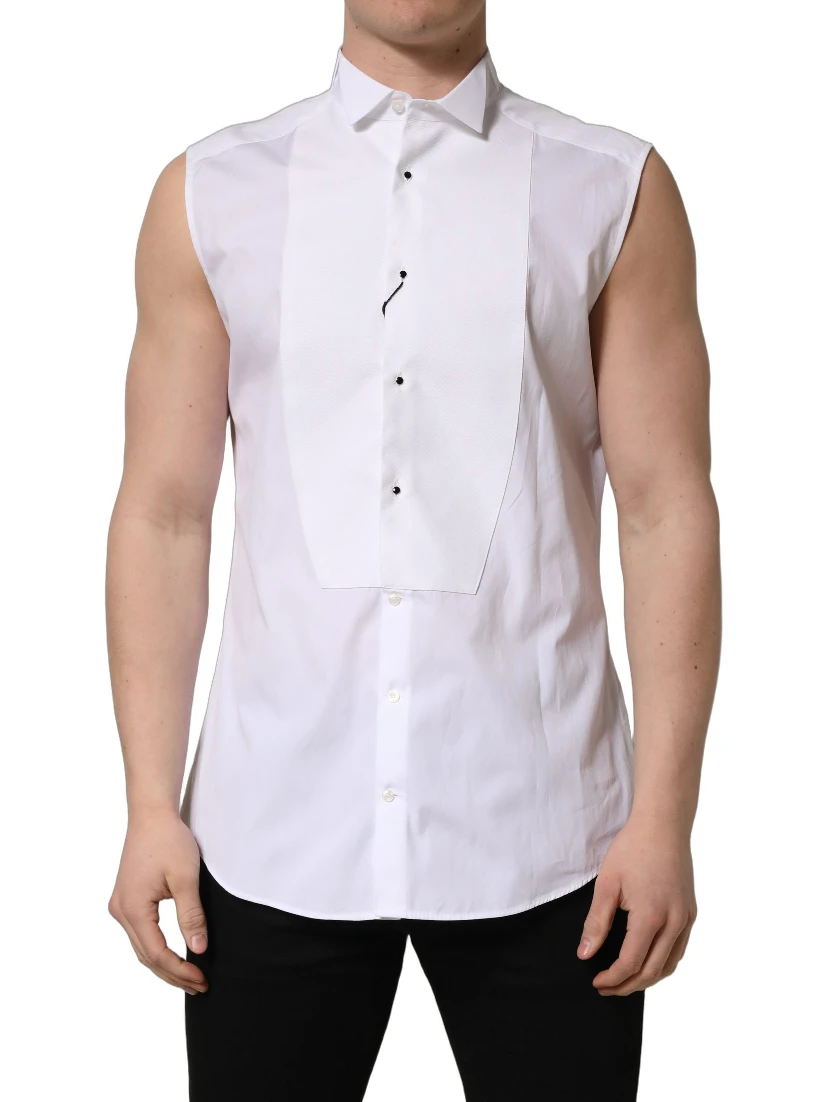 White Cotton MARTINI Sleeveless Men Dress Shirt