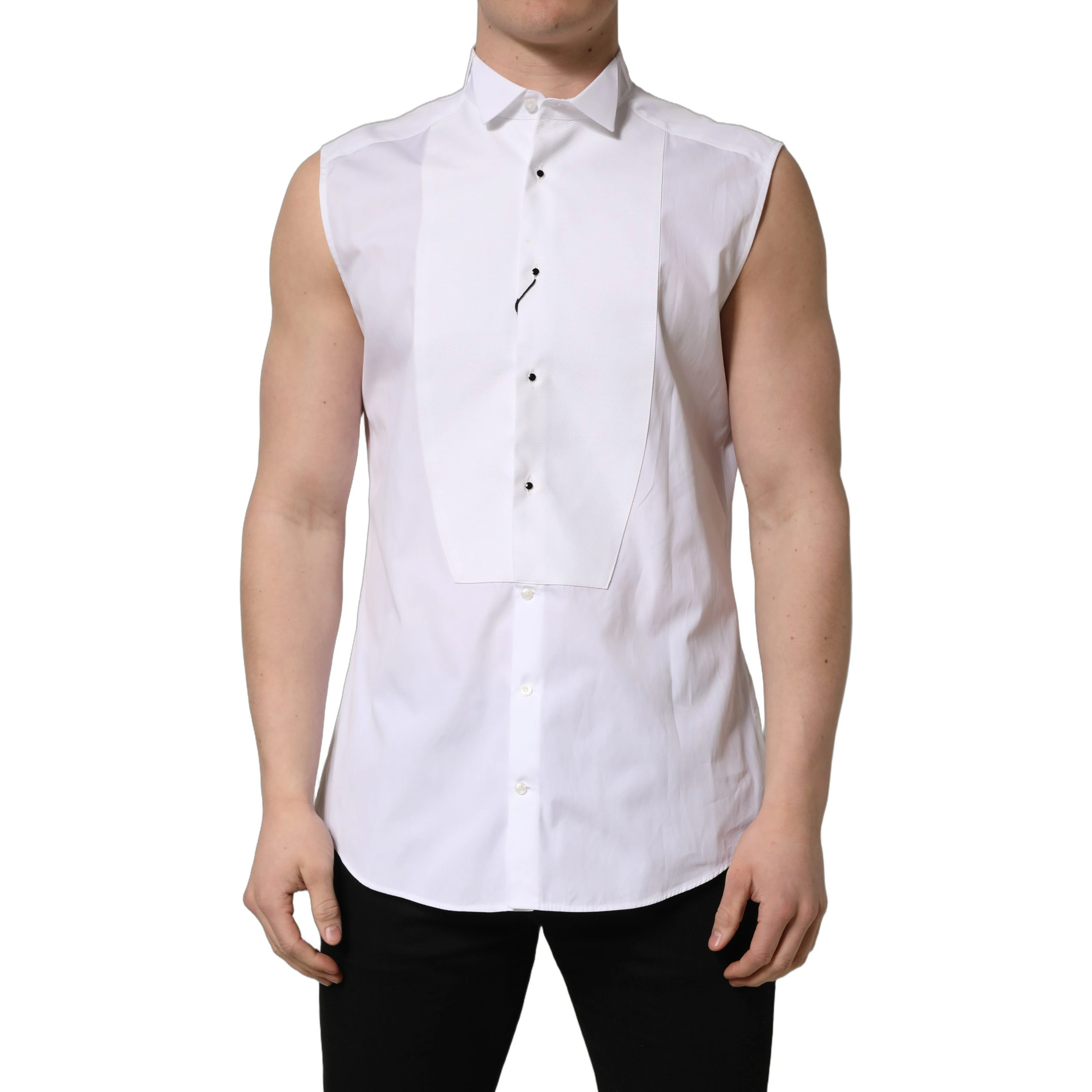 White Cotton MARTINI Sleeveless Men Dress Shirt
