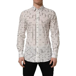 White Bee Print Cotton GOLD Fit Dress Shirt