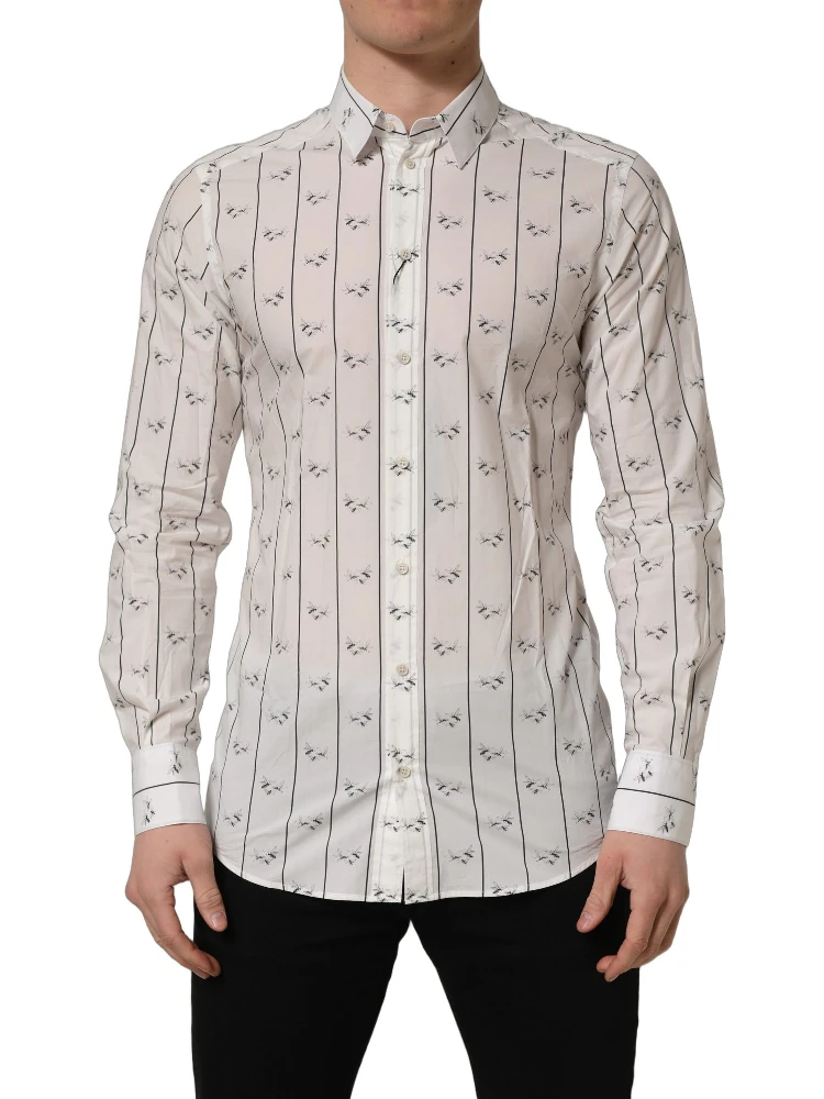 White Bee Print Cotton GOLD Fit Dress Shirt
