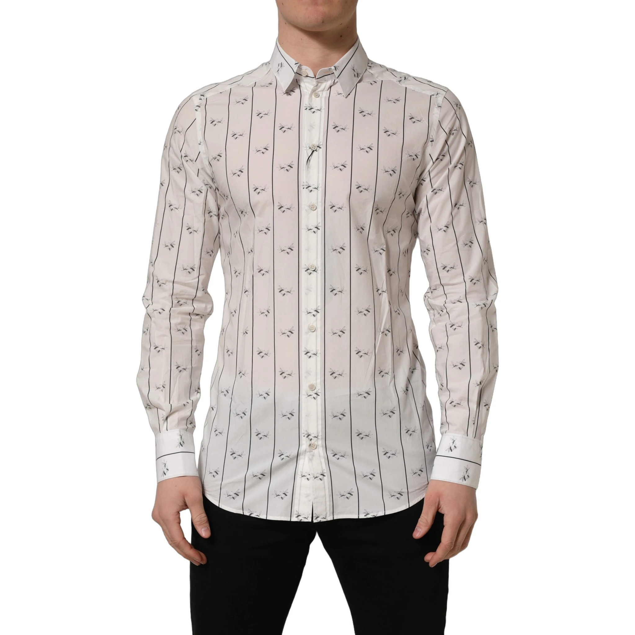 White Bee Print Cotton GOLD Fit Dress Shirt