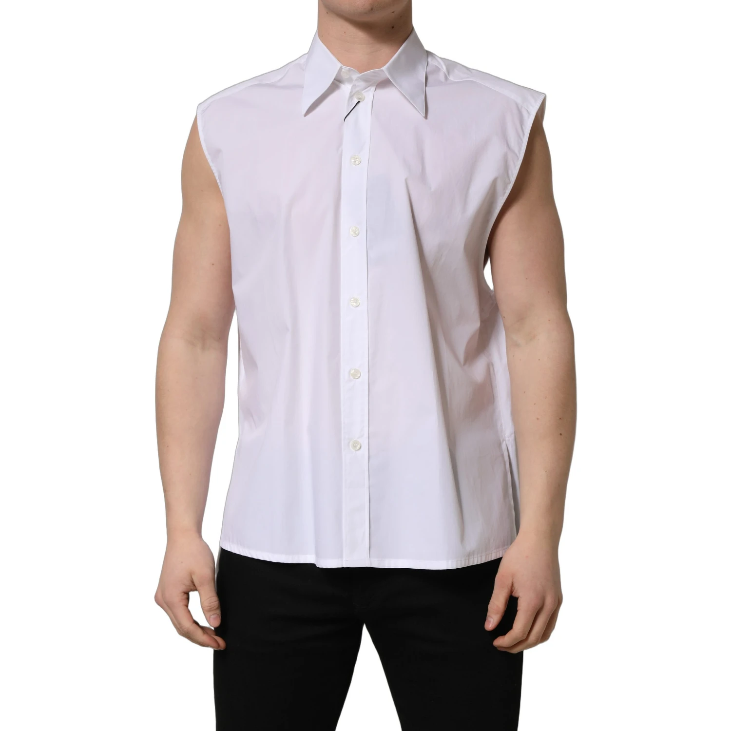White Cotton Sleeveless Formal Dress Shirt