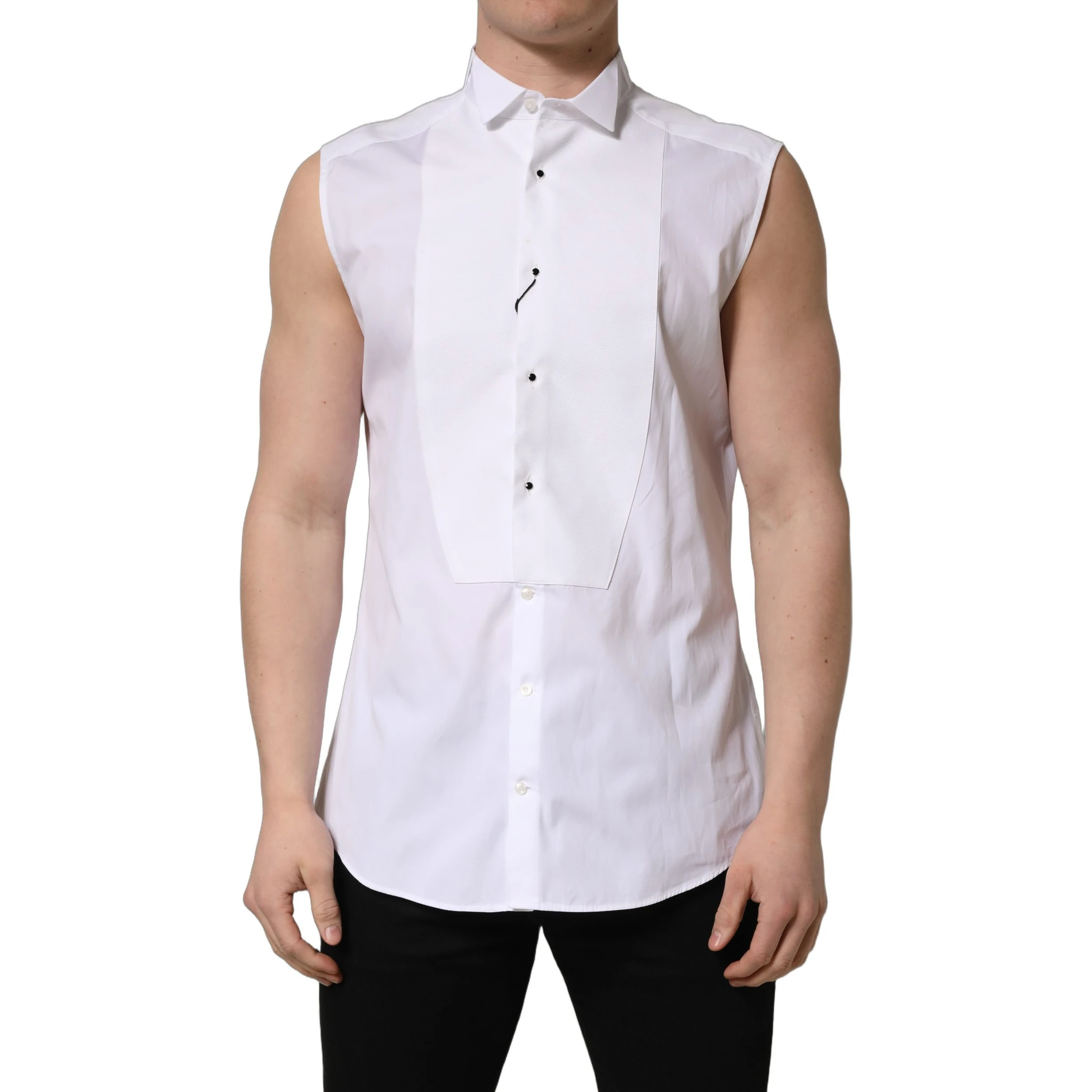 White Cotton MARTINI Sleeveless Men Dress Shirt