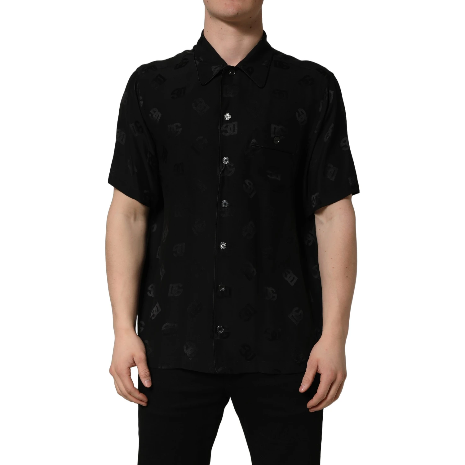 Black Logo Monogram Short Sleeves Men Shirt