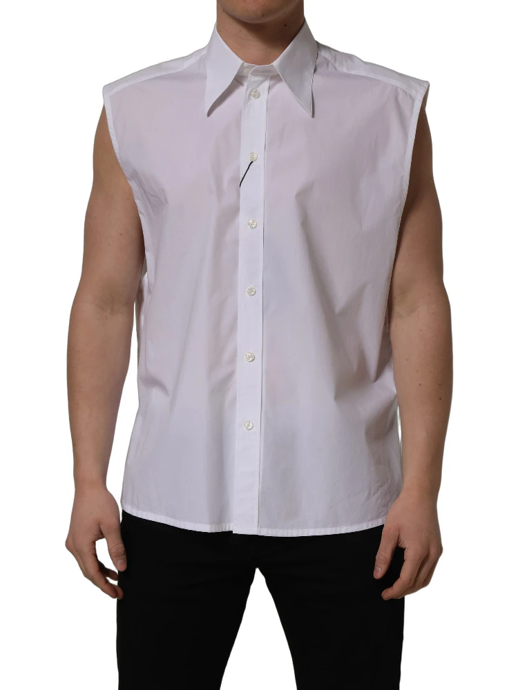 White Cotton Sleeveless Formal Dress Shirt alternative