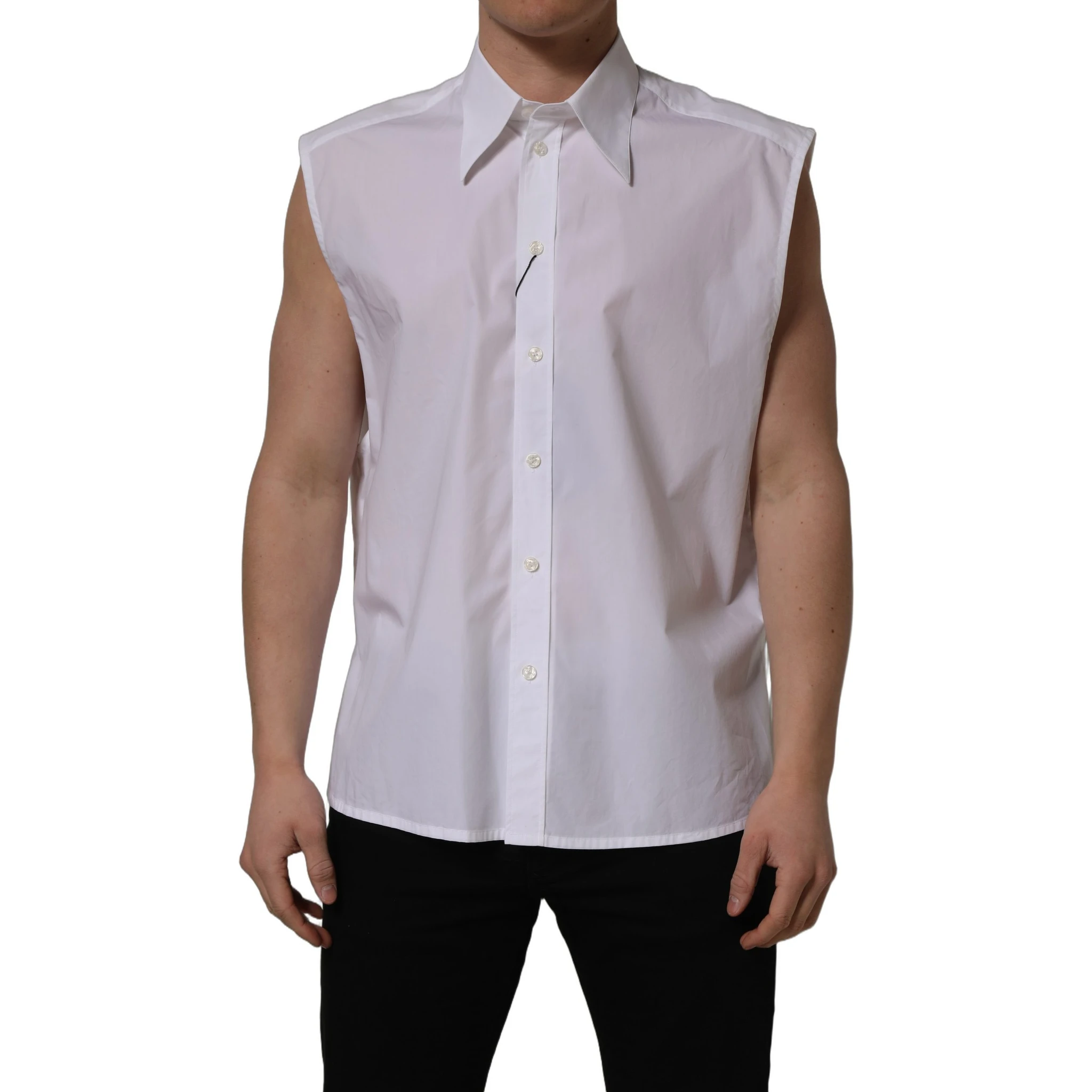 White Cotton Sleeveless Formal Dress Shirt