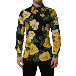 Black Floral Stretch Cotton SICILIA Fit Dress Shirt