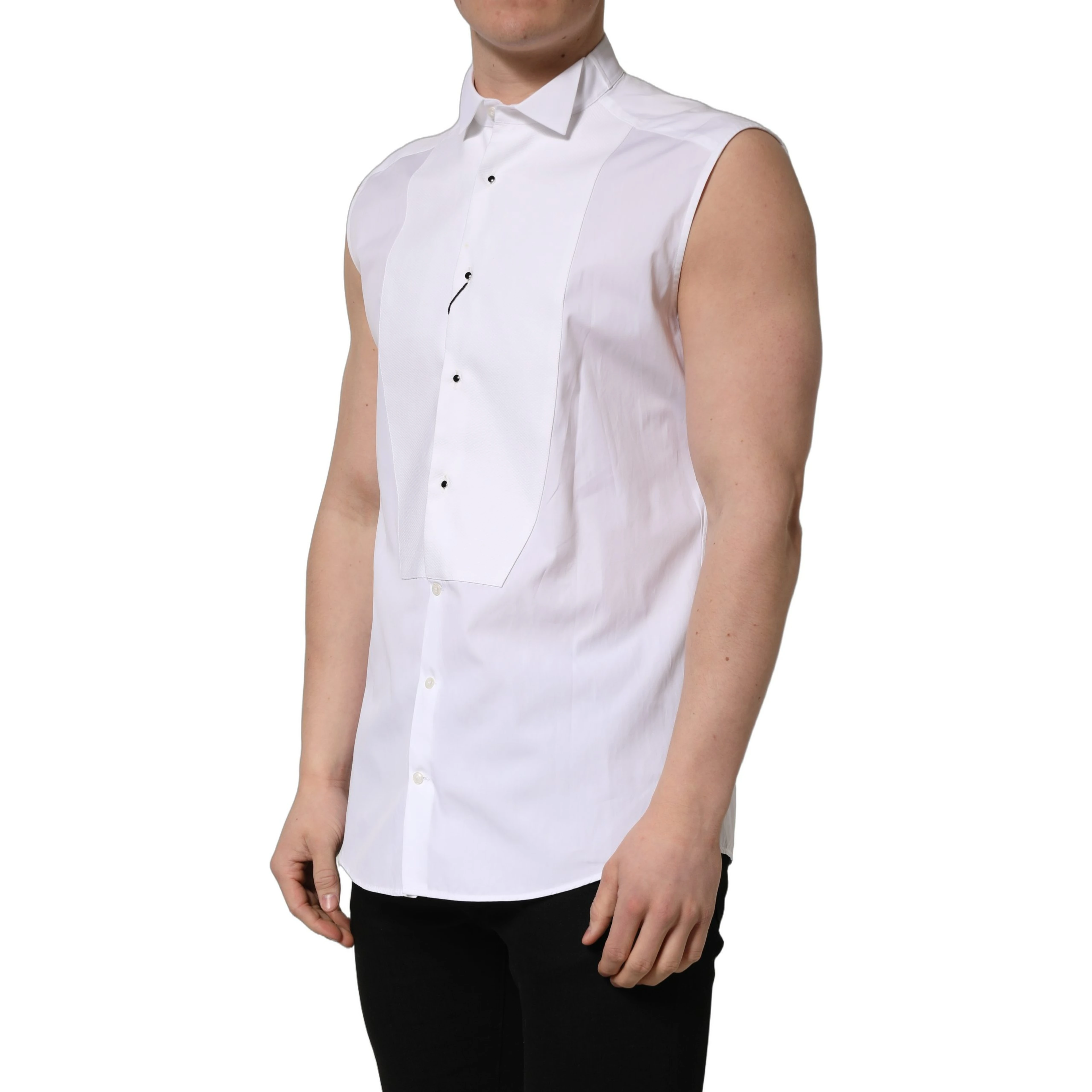 White Cotton MARTINI Sleeveless Men Dress Shirt