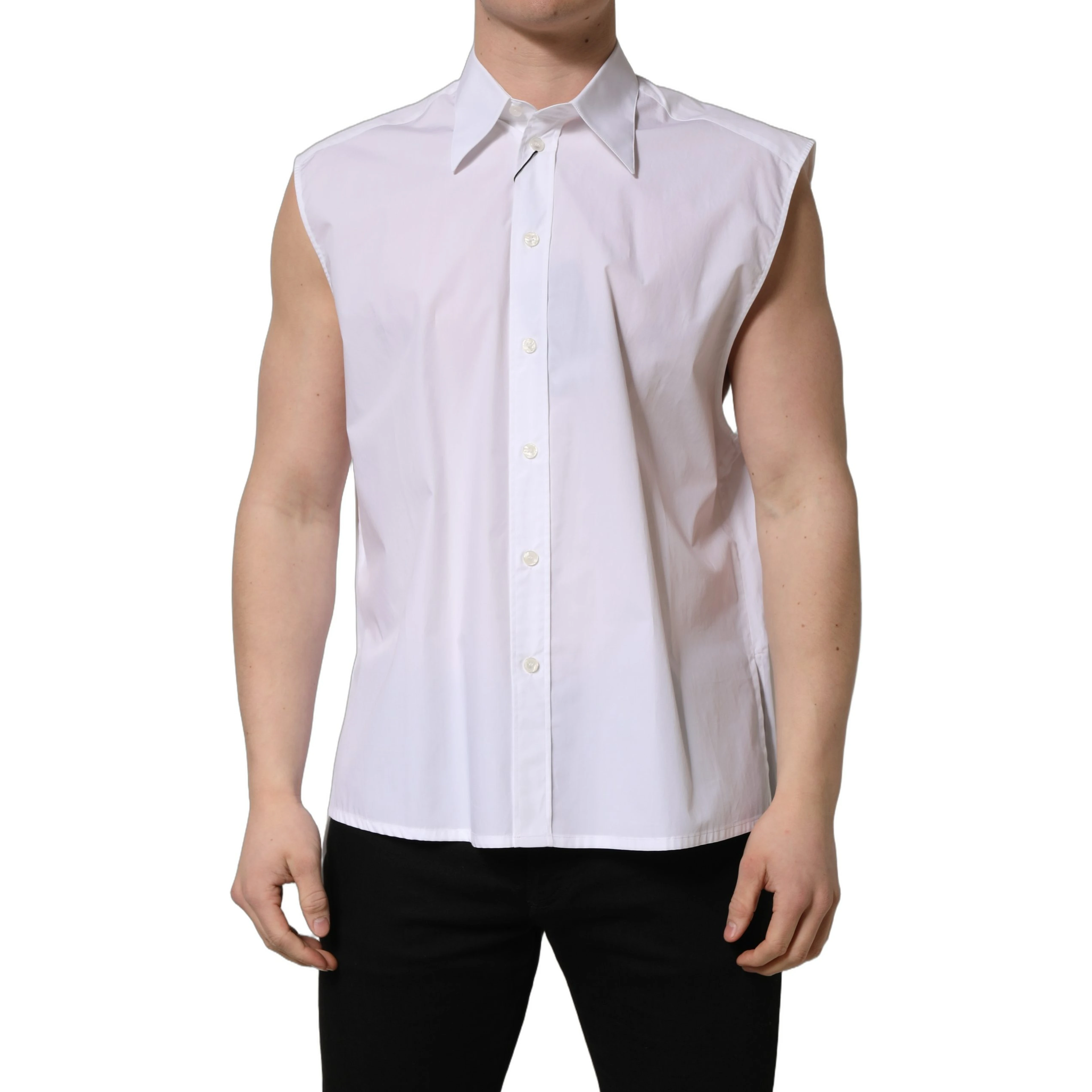 White Cotton Sleeveless Formal Dress Shirt