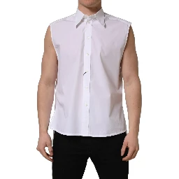 White Cotton Sleeveless Formal Dress Shirt