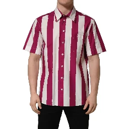 White Maroon Striped Men Short Sleeves Shirt