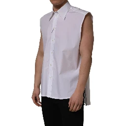 White Cotton Sleeveless Formal Dress Shirt