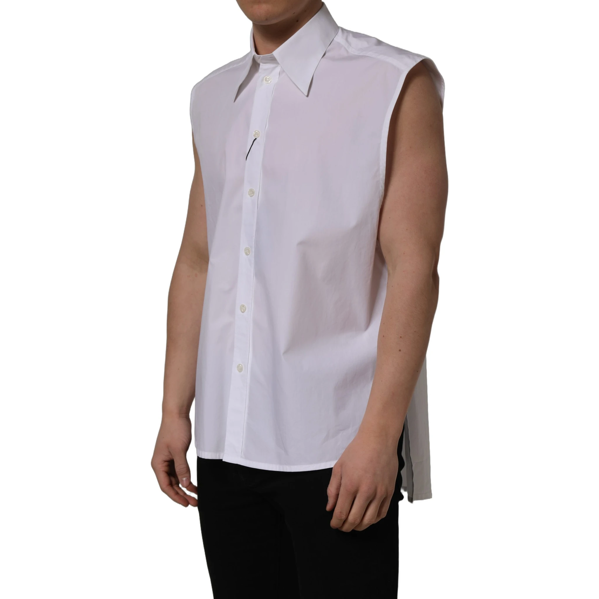 White Cotton Sleeveless Formal Dress Shirt