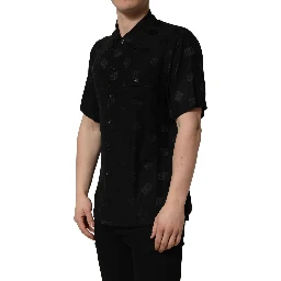Black Logo Monogram Short Sleeves Men Shirt