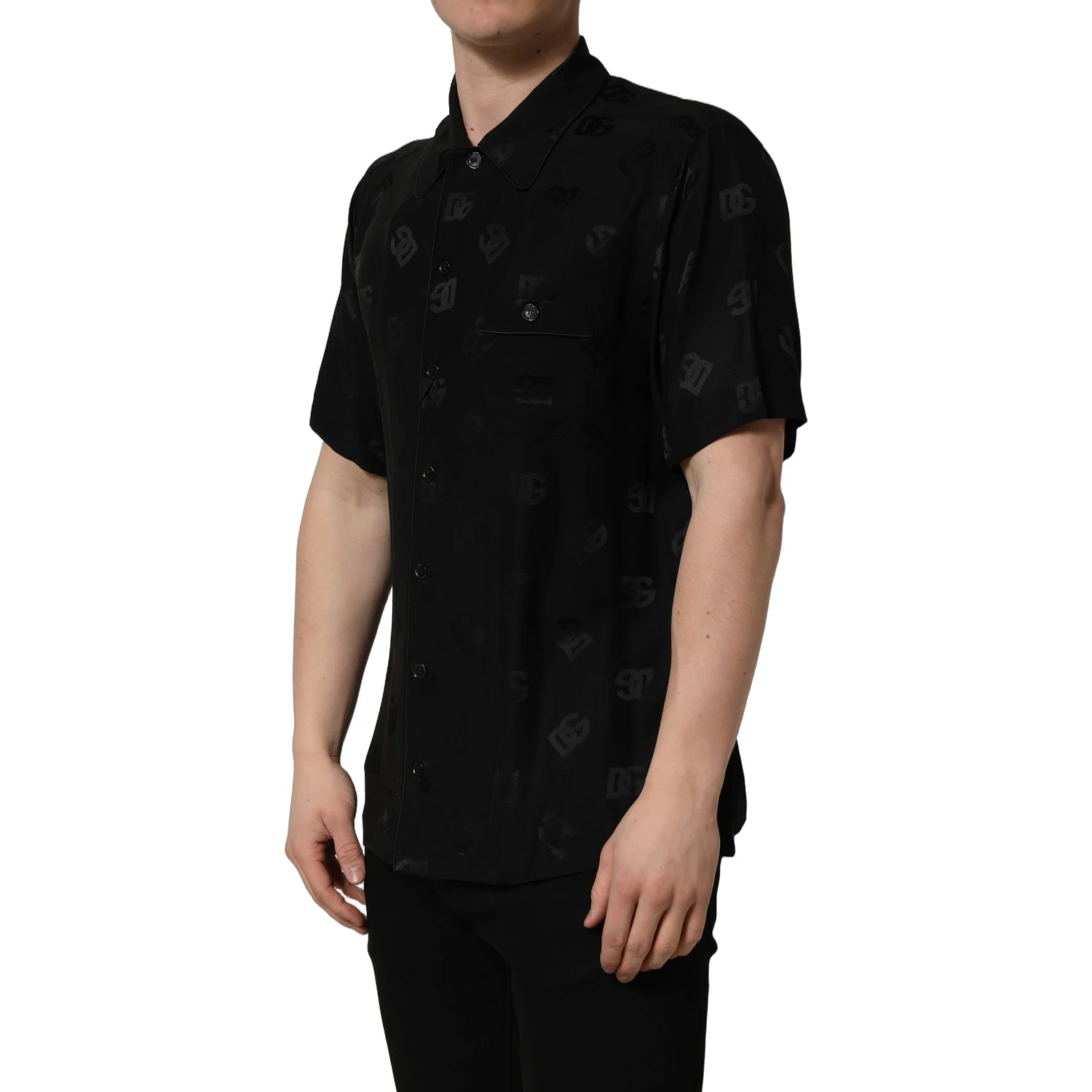 Black Logo Monogram Short Sleeves Men Shirt