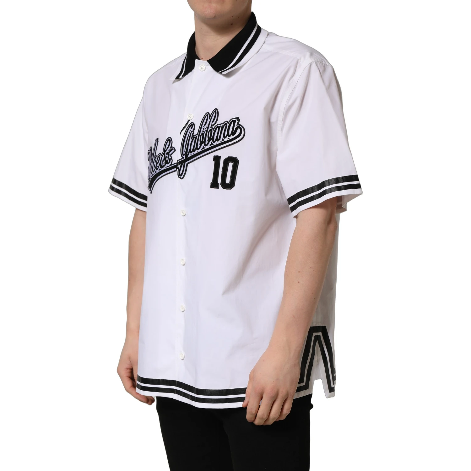 White LogoPatch Cotton Baseball Casual Shirt