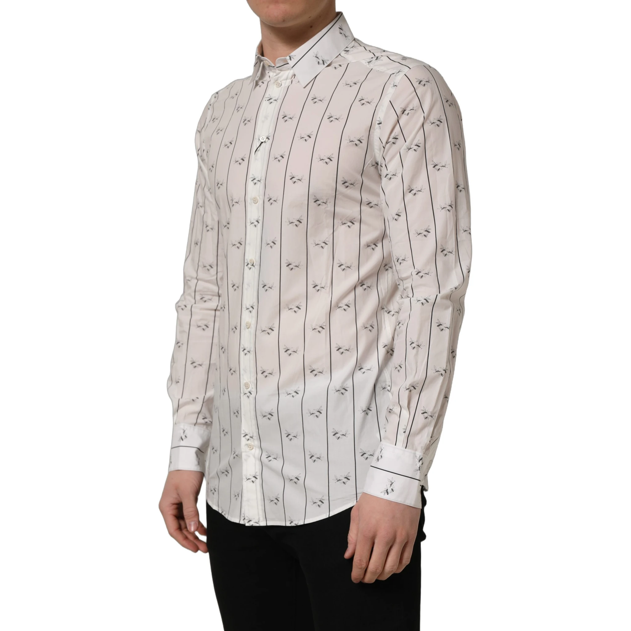 White Bee Print Cotton GOLD Fit Dress Shirt