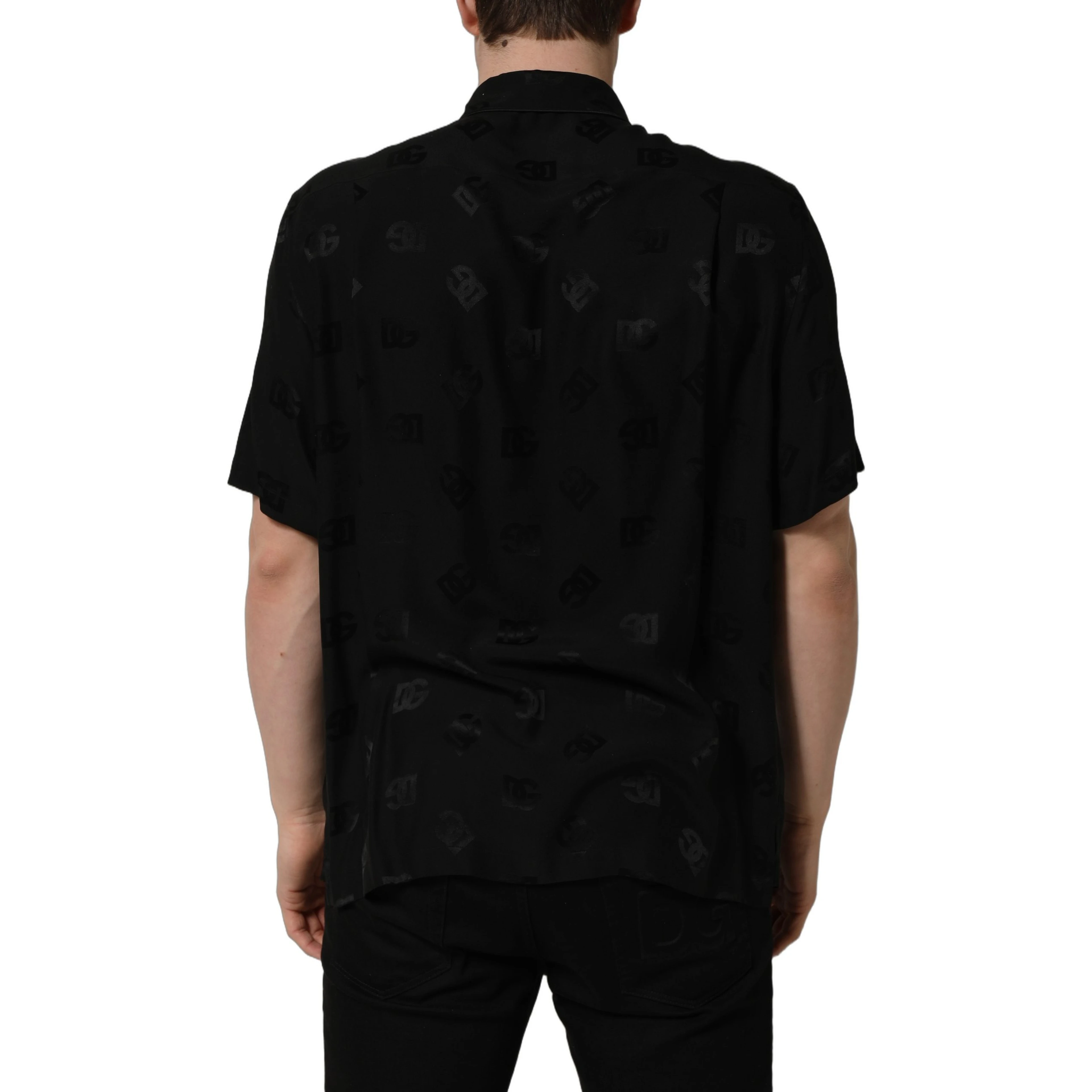 Black Logo Monogram Short Sleeves Men Shirt